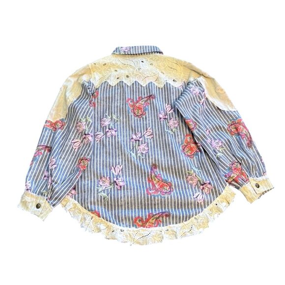 POL Women's Striped Paisley Floral Lace Button Up Shirt Size Medium Boho - Picture 10 of 10